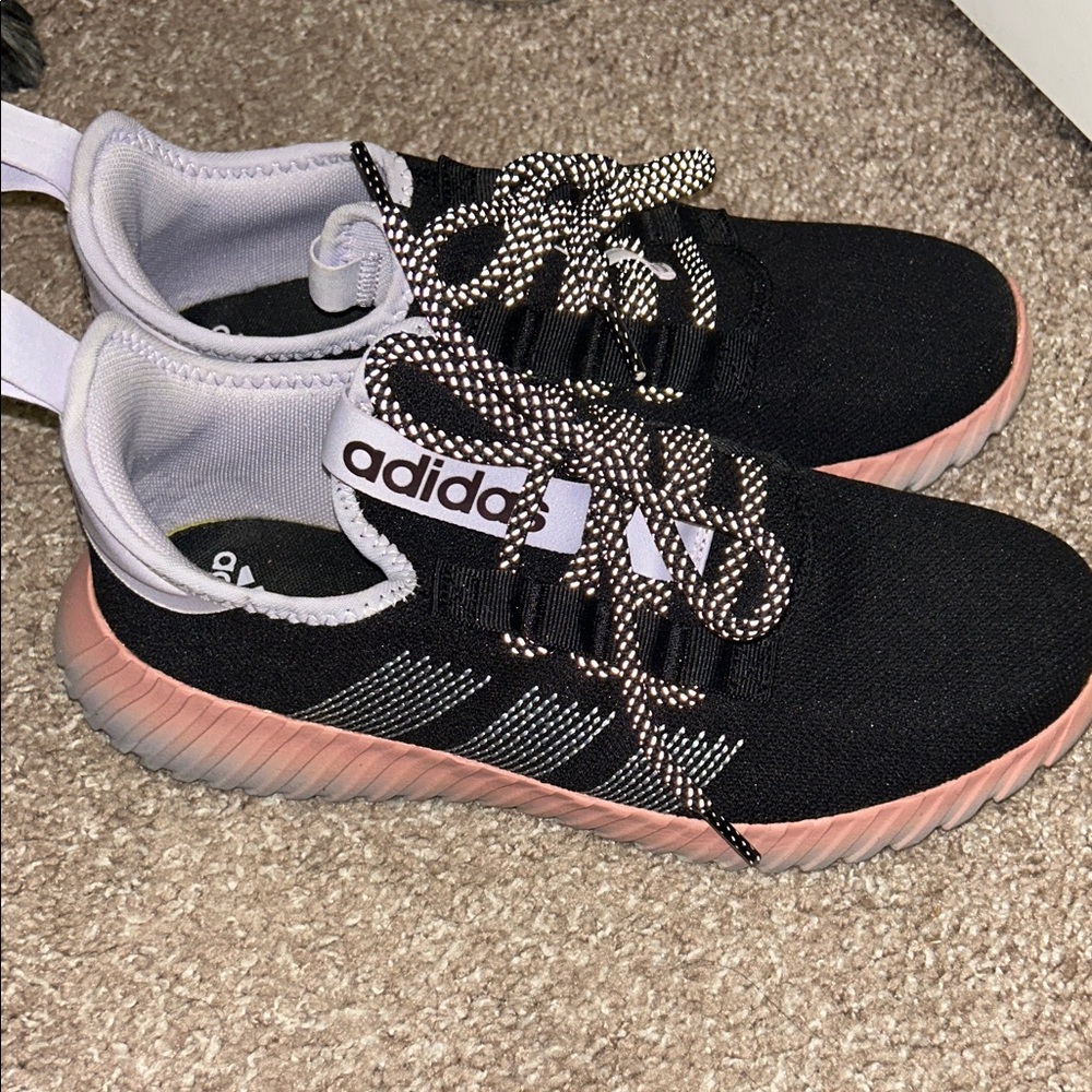Adidas Black and Pink Sneakers, Size 10